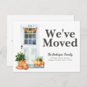 Modern we hebben White door Pumpkin Herfst Moving Aankondigingskaart (Voorkant / Achterkant)