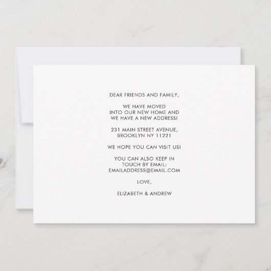 Modern we hebben wijziging van adresfoto's verplaa aankondiging (Achterkant)