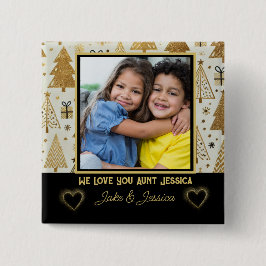 Modern We houden van jou tante Zwart en Goud Vierkante Button 5,1 Cm