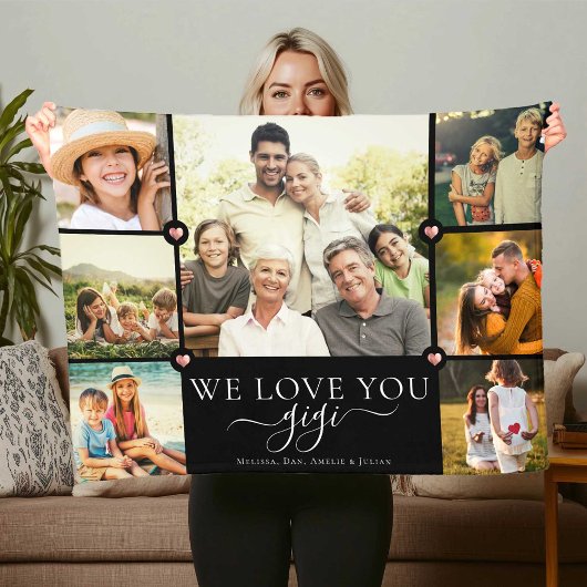 Modern We Love You Gigi Familie Fotocollage Fleec Fleece Deken