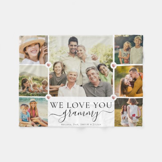 Modern We Love You Grammy Familie Fotocollage Fleece Deken (Voorkant (Horizontaal))