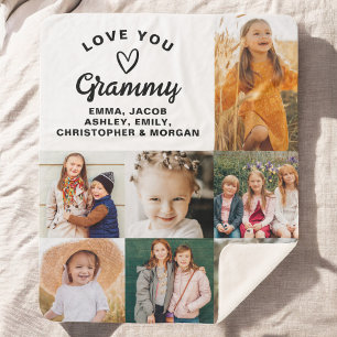 Modern We Love You Grammy Familie Fotocollage Sherpa Deken