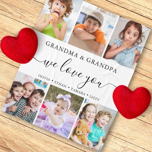 Modern We Love You Oma Opa 6 Fotocollage Fleece Deken
