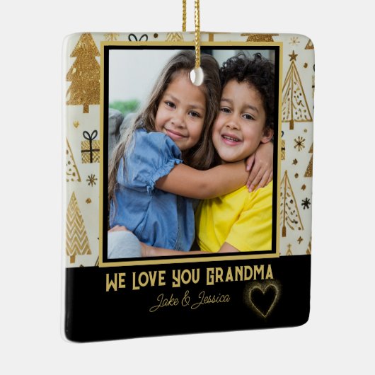 Modern We Love You Oma Zwart en Goud Keramisch Ornament (Rechts)