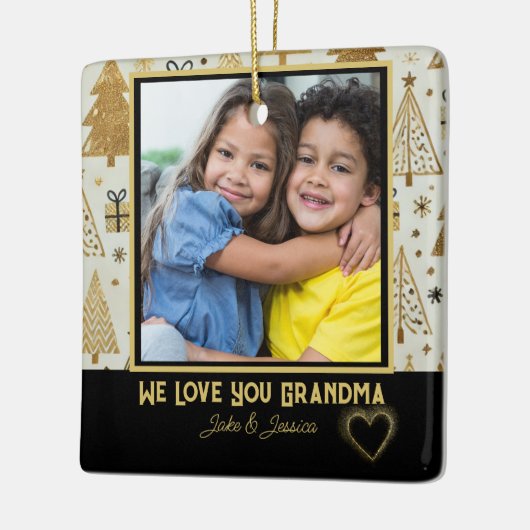 Modern We Love You Oma Zwart en Goud Keramisch Ornament (Links)
