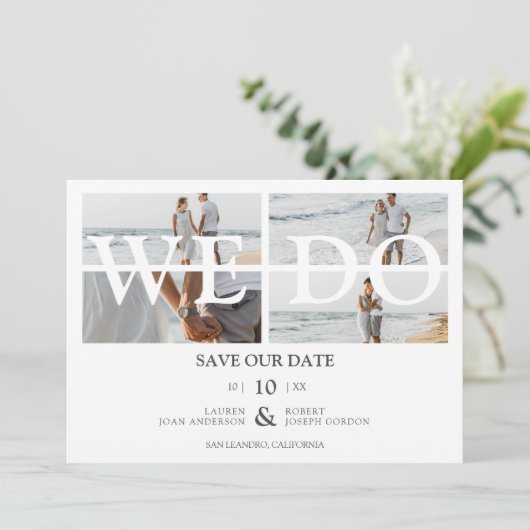 Modern we maken kalligrafie 4 Foto's Collage Weddi Save The Date (Staand voorkant)