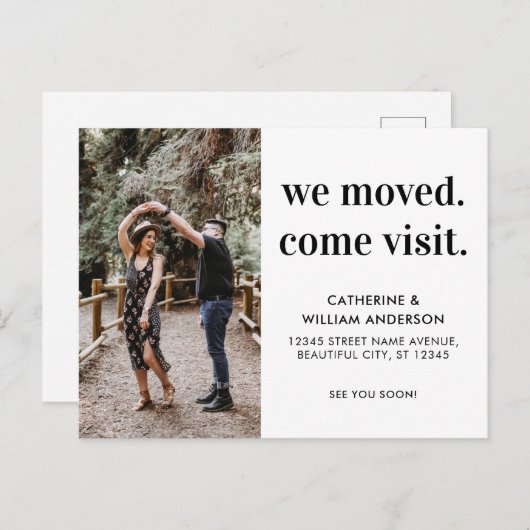 Modern we moved come Visite Photo Typography Movin Aankondigingskaart (Voorkant / Achterkant)