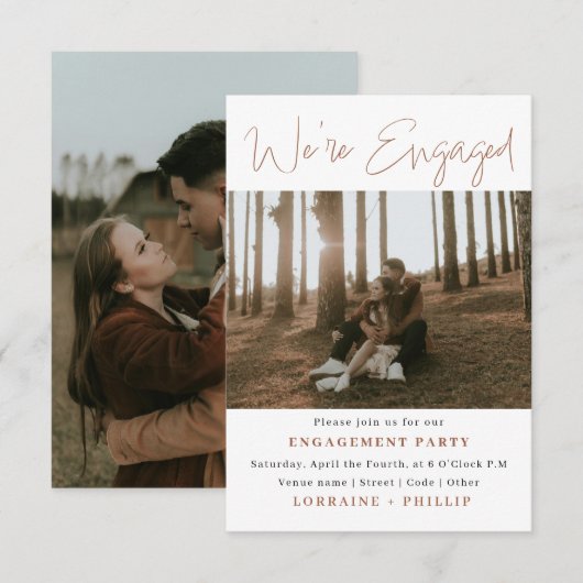 Modern We zijn verloofd 2-foto uitnodiging (Voorkant / Achterkant)