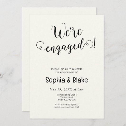 Modern We zijn verloofd White Cream verlovingsfees Kaart (Voorkant / Achterkant)