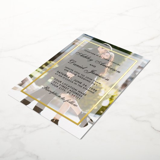 Modern Weddenschap Bovenkant pagina Goud Folie Uitnodiging (Gedraaid)