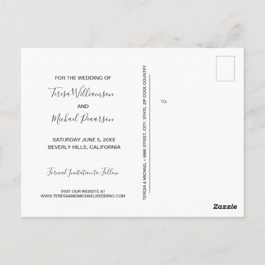 Modern weddenschap Elegant Script Save the Date Ph Briefkaart (Achterkant)