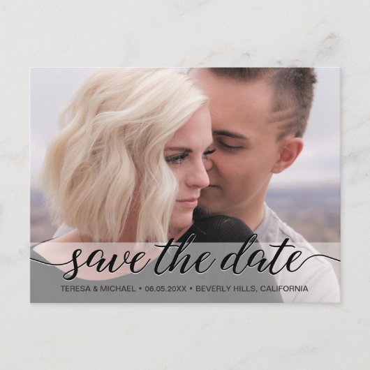 Modern weddenschap Elegant Script Save the Date Ph Briefkaart (Voorkant)