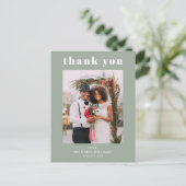 Modern Weddenschap Foto: Bedankt Sage Green Briefkaart (Staand voorkant)