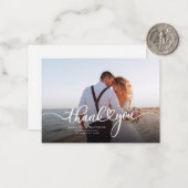 Modern Weddenschap Foto script Bedankt Notitiekaartje (Voorkant / Achterkant in situ)