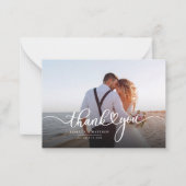 Modern Weddenschap Foto script Bedankt Notitiekaartje (Voorkant)