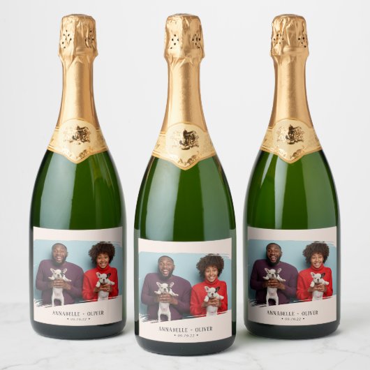 Modern Weddenschap Foto Wine Label Sparkling Wijnetiket (Flessen)