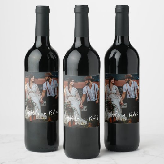 Modern Weddenschap Foto Wine Label Wijn Etiket (Flessen)