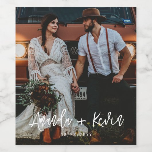 Modern Weddenschap Foto Wine Label Wijn Etiket (Enkel label)