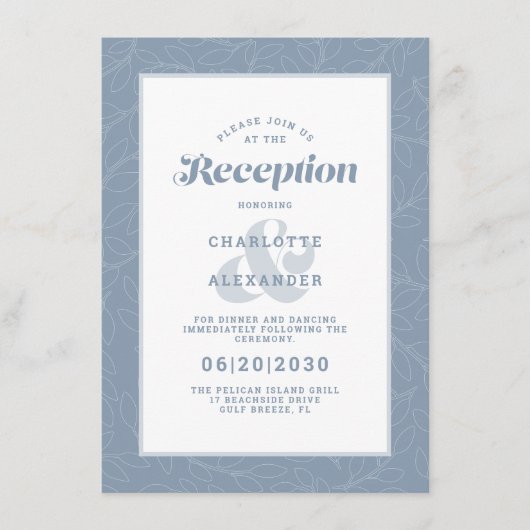 Modern Weddenschap Reception Dusty Blue Pattern Informatiekaartje (Voorkant)