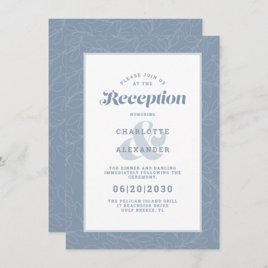 Modern Weddenschap Reception Dusty Blue Pattern Informatiekaartje (Voorkant / Achterkant)