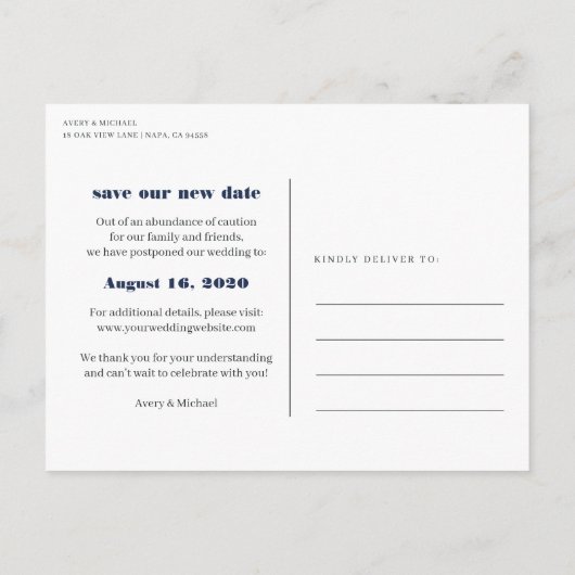 Modern Weddenschap Uitstel Foto slaat de datum op Aankondigingskaart (Achterkant)