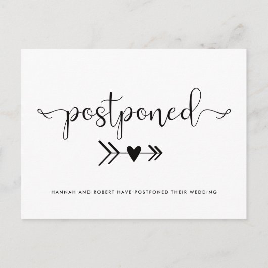 Modern Weddenschap Uitstel Hartzwart wit Aankondigingskaart (Voorkant)