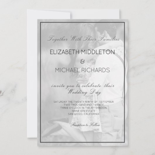 Modern Wedding 2 Foto Elegant Black en White Kaart (Achterkant)