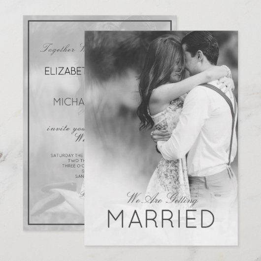 Modern Wedding 2 Foto Elegant Black en White Kaart (Voorkant / Achterkant)