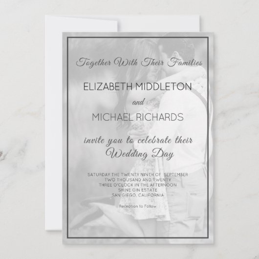 Modern Wedding 2 Foto Elegant Black White Kaart (Achterkant)