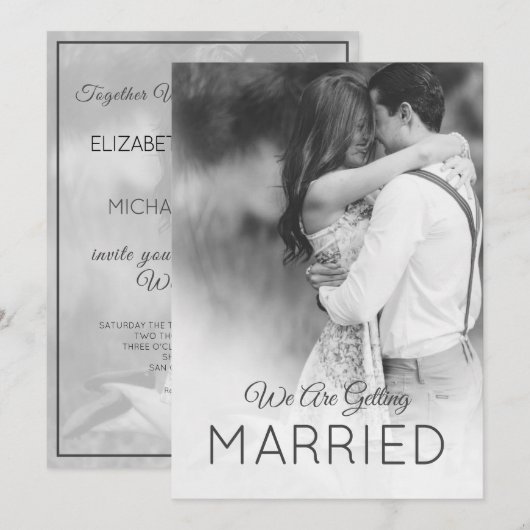 Modern Wedding 2 Foto Elegant Black White Kaart (Voorkant / Achterkant)