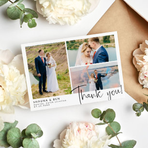 Modern Wedding 3 Foto Collage Dank je Bedankkaart