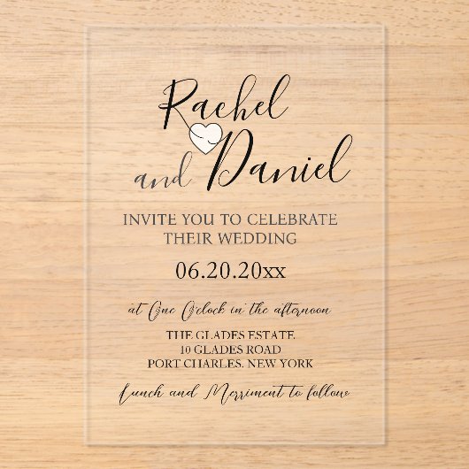 Modern Wedding Acryl Uitnodigingen (Voorkant)