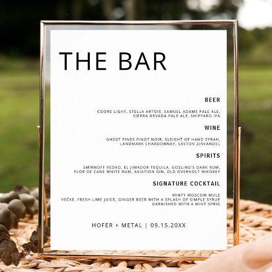 Modern Wedding Bar Menu Minimalist Wedding Drink Poster