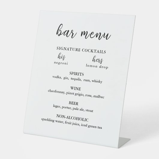 Modern Wedding Bar Reclamebord Met Voetstuk (Voorkant)