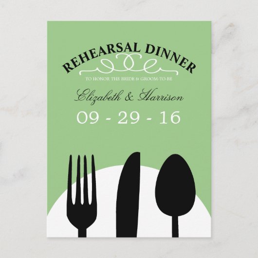 Modern Wedding Black Cutlery Rehearsal Dinner Briefkaart (Voorkant)