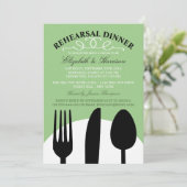 Modern Wedding Black Cutlery Rehearsal Dinner Kaart (Staand voorkant)
