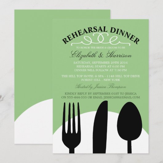 Modern Wedding Black Cutlery Rehearsal Dinner Kaart (Voorkant / Achterkant)