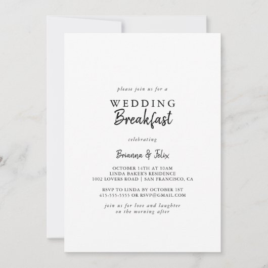 Modern Wedding Breakfast Kaart (Voorkant)
