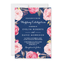 Modern Wedding Celebration Floral Wreath Navy Blue
