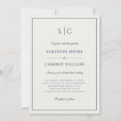 Modern Wedding Classic Monogram Crème & Marine Bla Kaart (Voorkant)