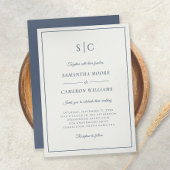 Modern Wedding Classic Monogram Crème & Marine Bla Kaart