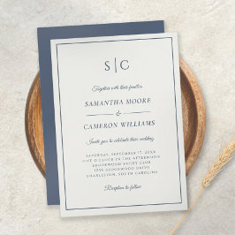 Modern Wedding Classic Monogram Crème & Marine Bla Kaart