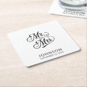 Modern Wedding Classic Zwart-wit Mr. & Mrs. Kartonnen Onderzetters (Schuin)