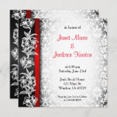 Modern Wedding Damask in White, Black and Red Kaart (Voorkant / Achterkant)