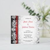 Modern Wedding Damask in White, Black and Red Kaart (Staand voorkant)