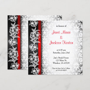 Modern Wedding Damask in White, Black and Red Kaart