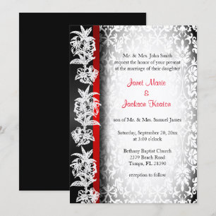 Modern Wedding Damask in White, Black and Red Kaart