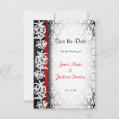 Modern Wedding Damask in White, Black and Red Save The Date (Voorkant)