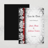 Modern Wedding Damask in White, Black and Red Save The Date (Voorkant / Achterkant)