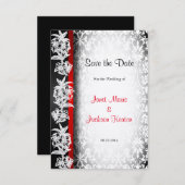 Modern Wedding Damask in White, Black and Red Save The Date (Voorkant / Achterkant)